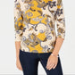 Charter Club Women's Pima Cotton Button Shoulder Print Top Yellow Size Petiter S/M