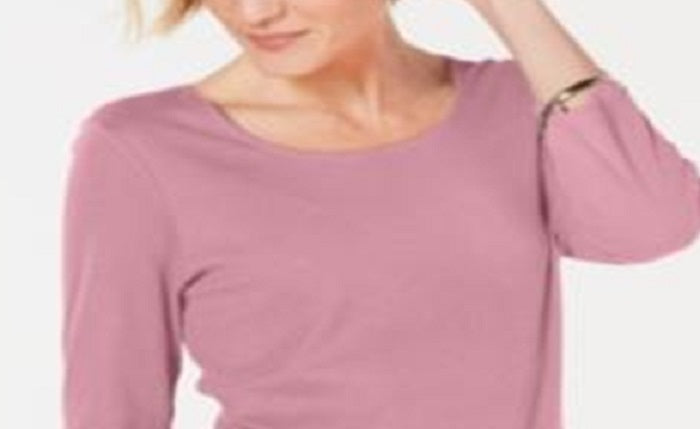 Karen Scott Women's Cotton Scoop Neck Top Pink Size Petite