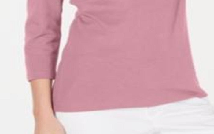 Karen Scott Women's Cotton Scoop Neck Top Pink Size Petite