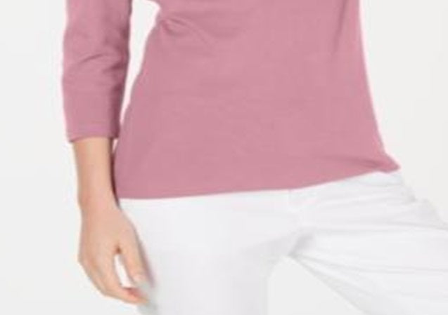 Karen Scott Women's Cotton Scoop Neck Top Pink Size Petite Large