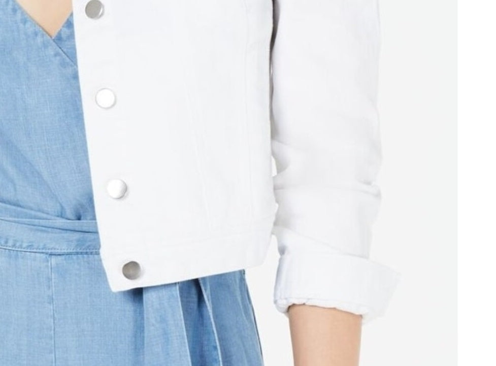 Maison Jules Women's Puff Sleeve Jean Jacket White Size X-Large