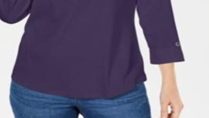 Karen Scott Women's Cotton Johnny Collar Utility Shirt Purple Size X-Small