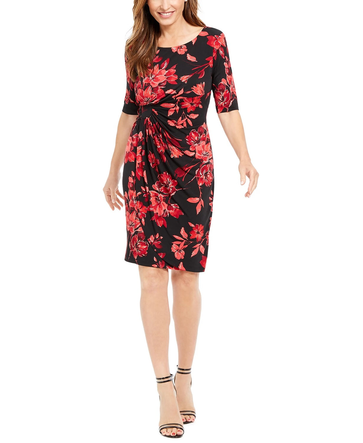 Connected Women's Petite Floral-Print Sarong Dress Red Size 8P
