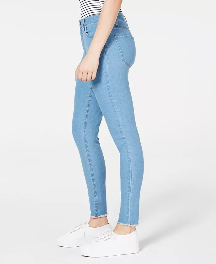 Tinseltown Juniors' High-Rise Raw-Hem Skinny Jeans Bright Blue Size 9