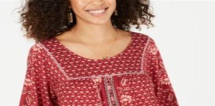 Style & Co Women's Printed Peasant Top Red Floral Size Petite XL
