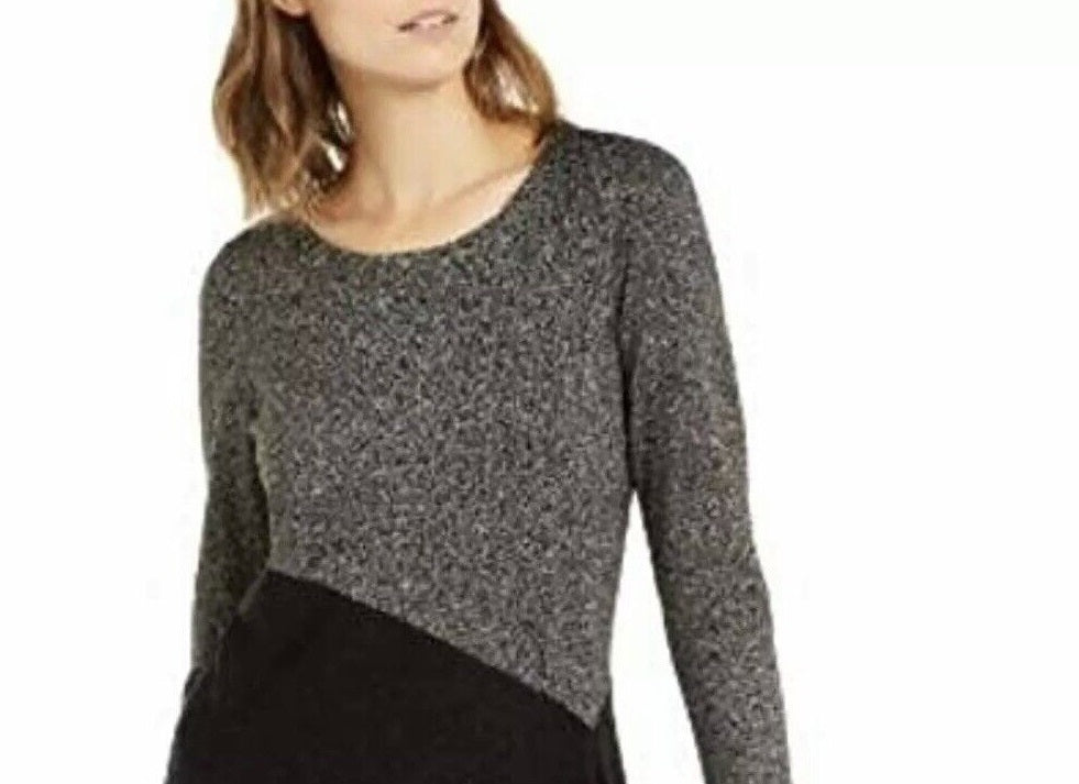 Alfani Women's Colorblocked Asymmetrical Sweater Black Size Petite XL