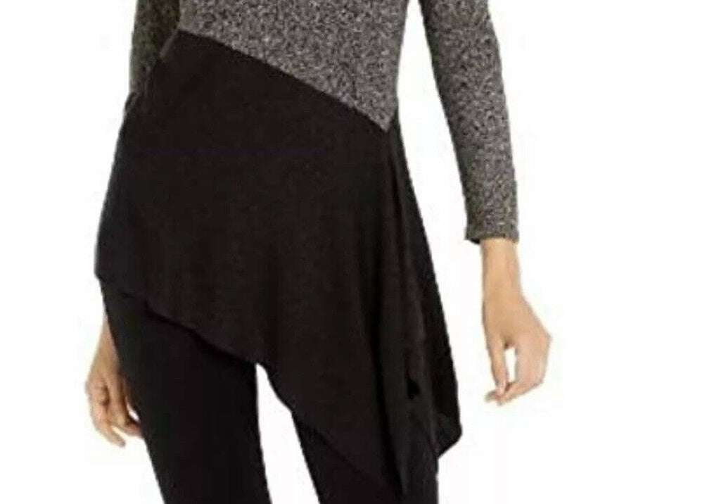 Alfani Women's Colorblocked Asymmetrical Sweater Black Size Petite XL