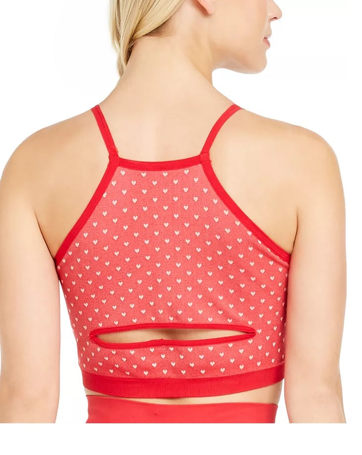 Ideology Women's Heart-Print Seamless Low-Impact Sports Bra Pink Size X-Large