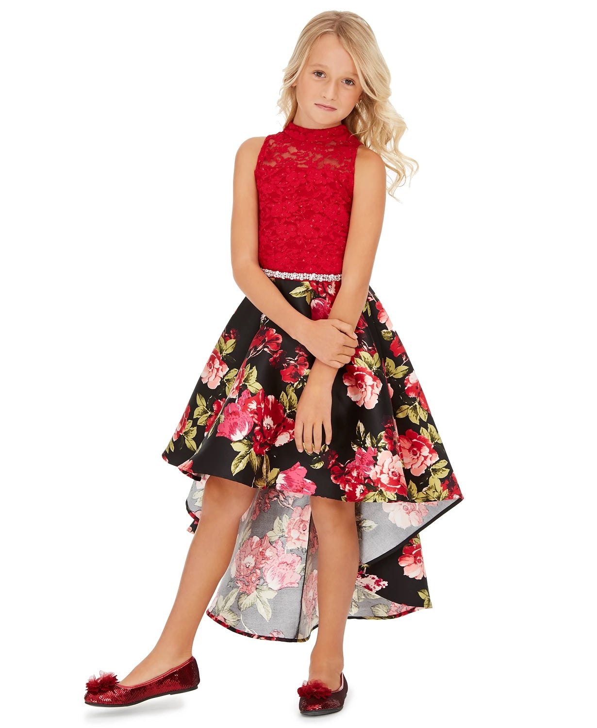Speechless Big Girls Lace High-Low Dress Black Size 7