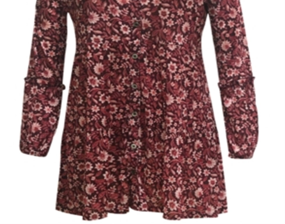 Style & Co Women's Floral Print Tunic Wine Size Large
