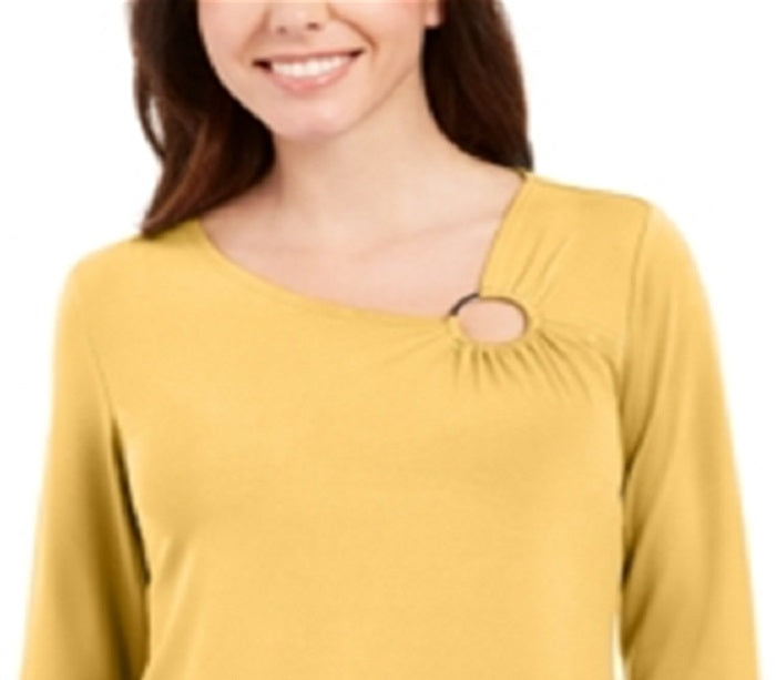 JM Collection Women's Asymmetrical Ring Tunic Yellow Size S