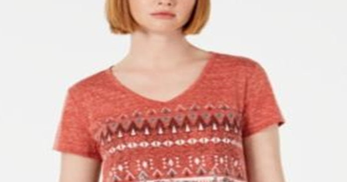 Style & Co Women's Graphic T-Shirt Copper Size Petite L