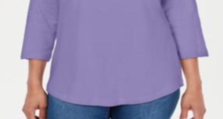 Karen Scott Women's Cotton Lace Trim Top Purple Size X-Small