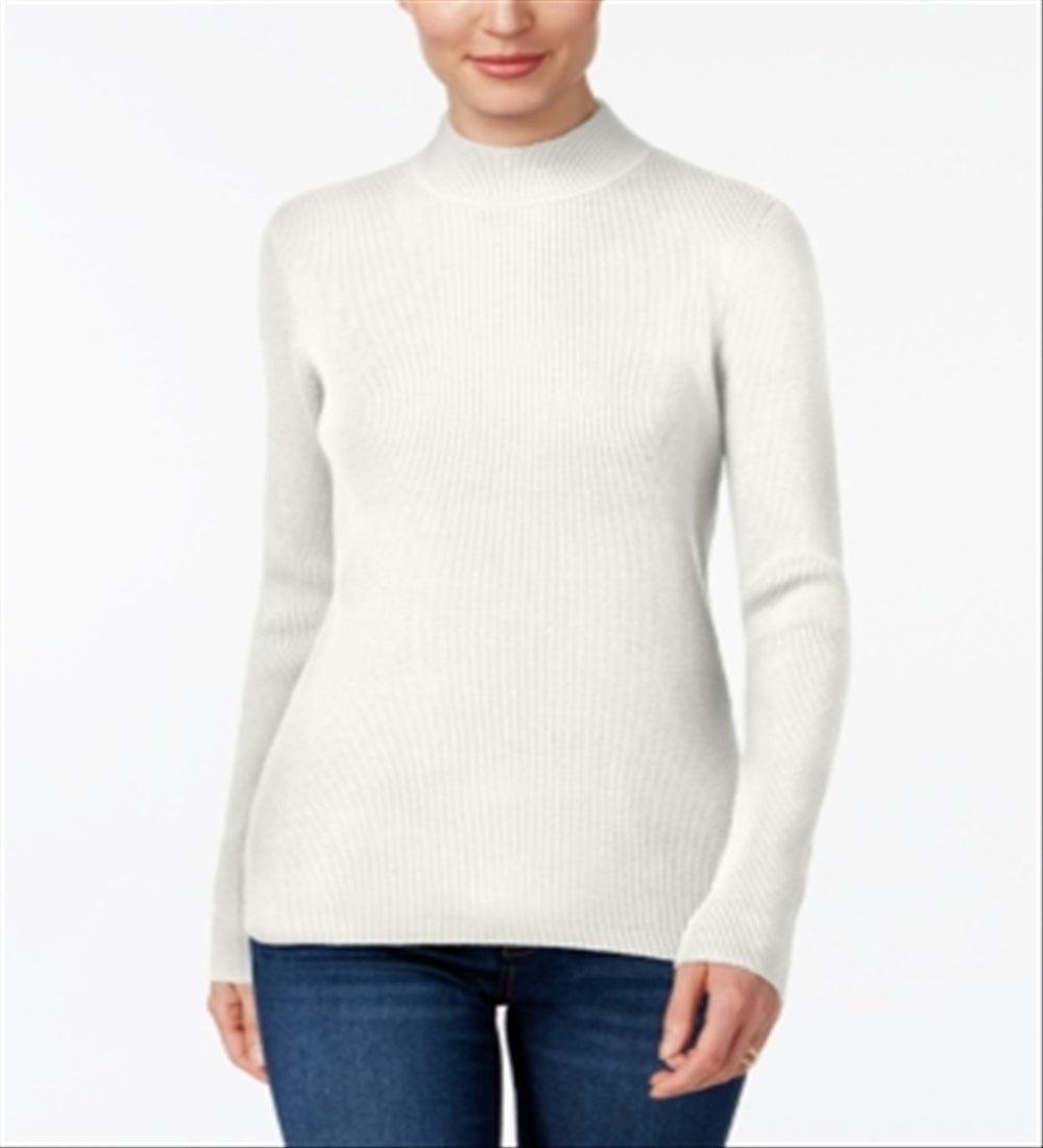 Karen Scott Women's Long Sleeves Ribbed Mock Neck Sweater White Size Petite Large