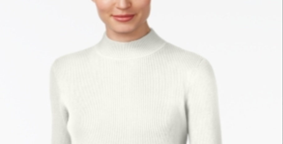 Karen Scott Women's Long Sleeves Ribbed Mock Neck Sweater White Size Petite Large