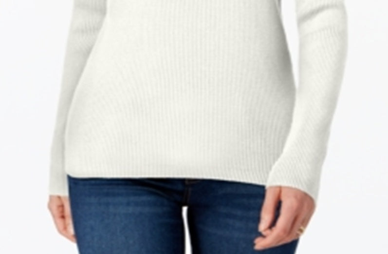 Karen Scott Women's Long Sleeves Ribbed Mock Neck Sweater White Size Petite Large