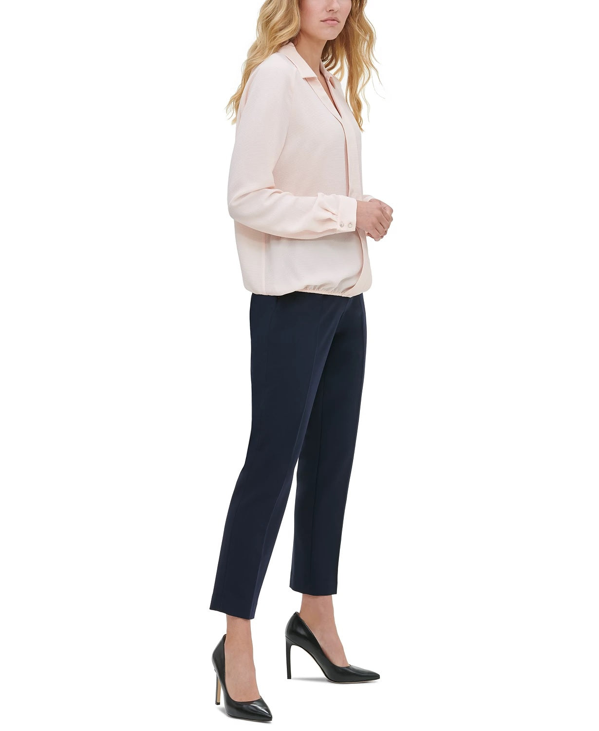 Tommy Hilfiger Women's Collared Bubble-Hem Top White Size Large