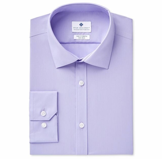 Ryan Seacrest Men's Slim Fit Button-Down Dress Shirt Purple Size 15X32-33