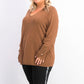 JM Collection Women's Button-Cuff V-Neck Pullover Sweater Brown Size XX-Large