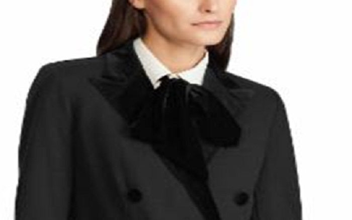 Ralph Lauren Women's Velvet Trim Ponte Blazer Black Size 2 Petite