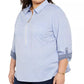 Tommy Hilfiger Women's Plus Size Polka Dot Zip-Front Cotton Shirt Blue Size 3X