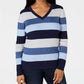 Karen Scott Women's Petite Striped Ribbed-Knit Cotton Sweater Blue Size Petite
