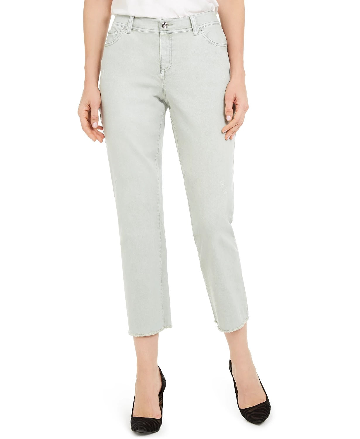 INC International Concepts Women's Frayed-Hem Straight-Leg Ankle Jeans Green Size 6