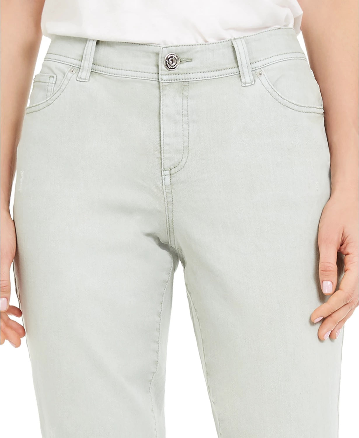 INC International Concepts Women's Frayed-Hem Straight-Leg Ankle Jeans Green Size 6