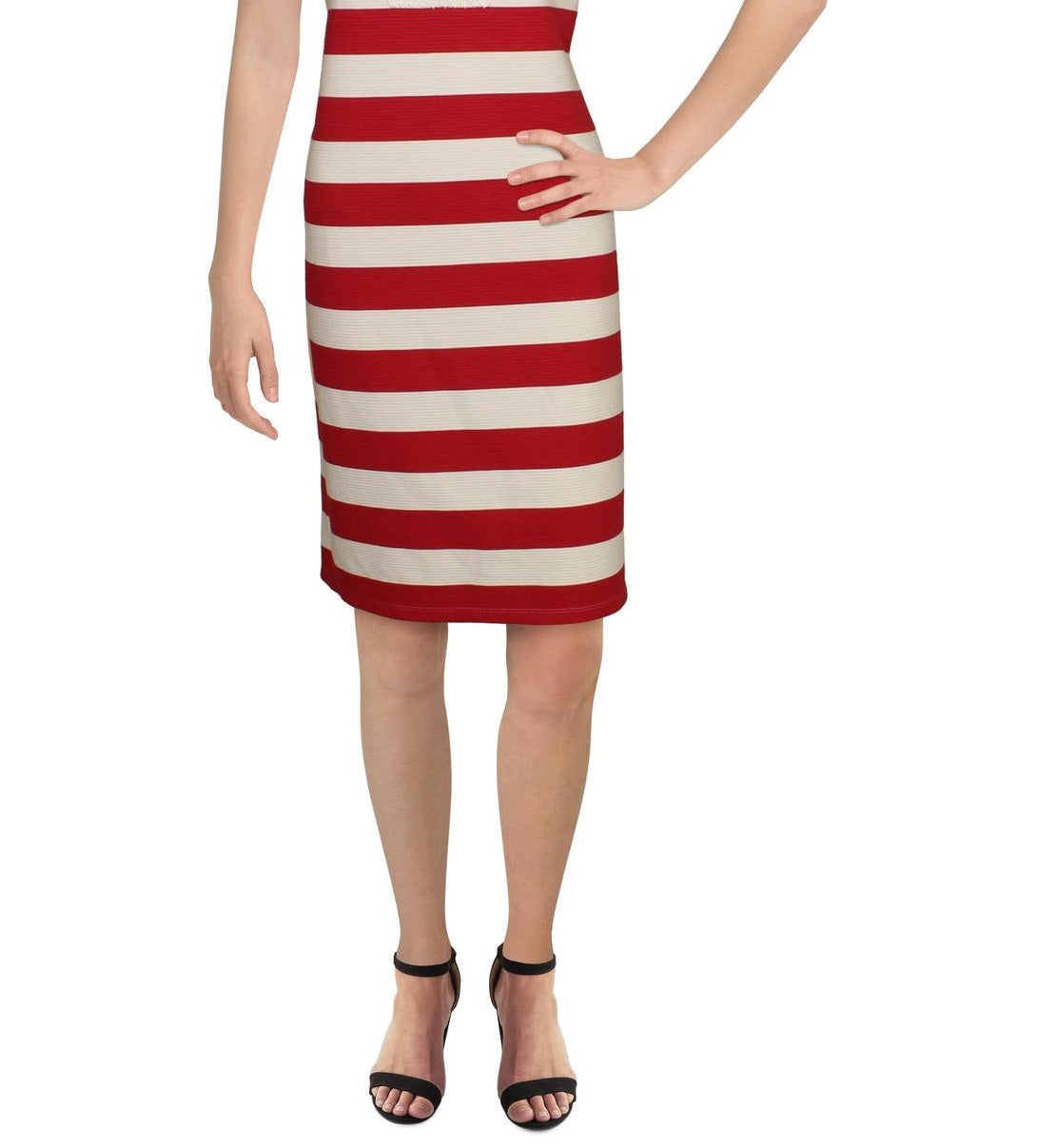 Charter Club Women's Striped Slit Neck MIDI Dress Red Size Medium