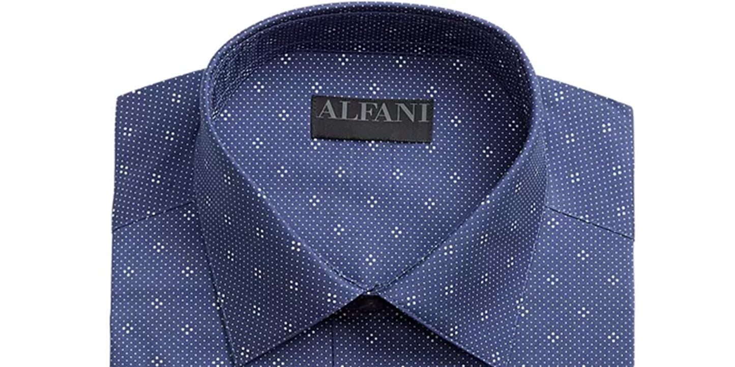 Alfani Men's Slim Fit Performance Stretch Easy Care Dress Shirts Blue Size L 16-16/5