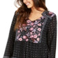 Style & Co Women's Printed Mesh Peasant Dress Black Size Petite L