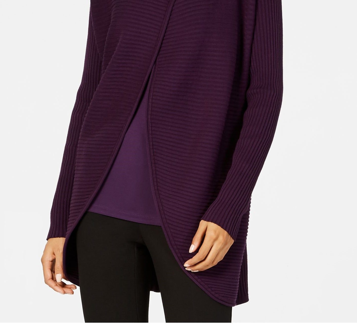 Alfani Women's Faux Fur Trim Convertible Cardigan Purple Size Petite S/M