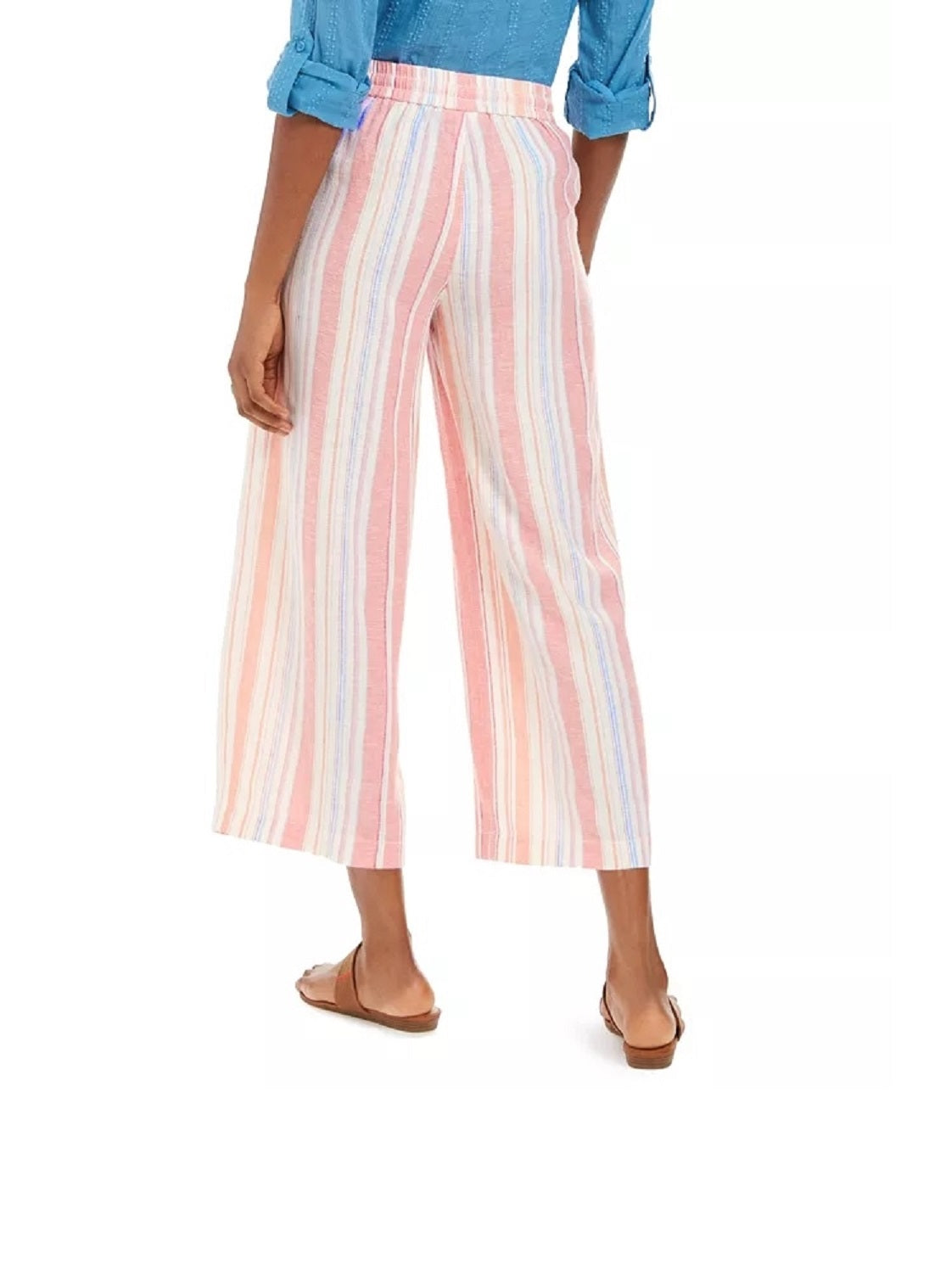 Style & Co Women's Striped Linen Cropped Pants  Pink Size Large