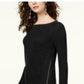 INC International Concepts Women's Waffle Knit Side Zip Tunic Sweater Black Size Petite S/M