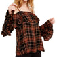 INC International Concepts Women's Ruffled Cold-Shoulder Plaid Top Black Size X-Small