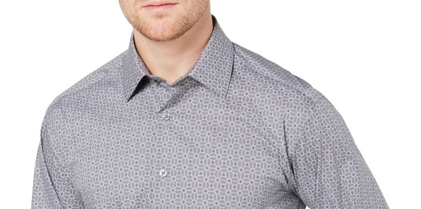 Alfani Men's Spread Collar Standard Cuff Cotton Blends Dress Shirt Gray Size Large
