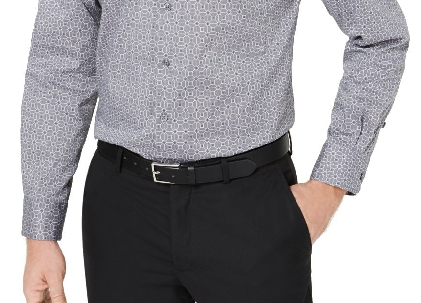 Alfani Men's Spread Collar Standard Cuff Cotton Blends Dress Shirt Gray Size Large