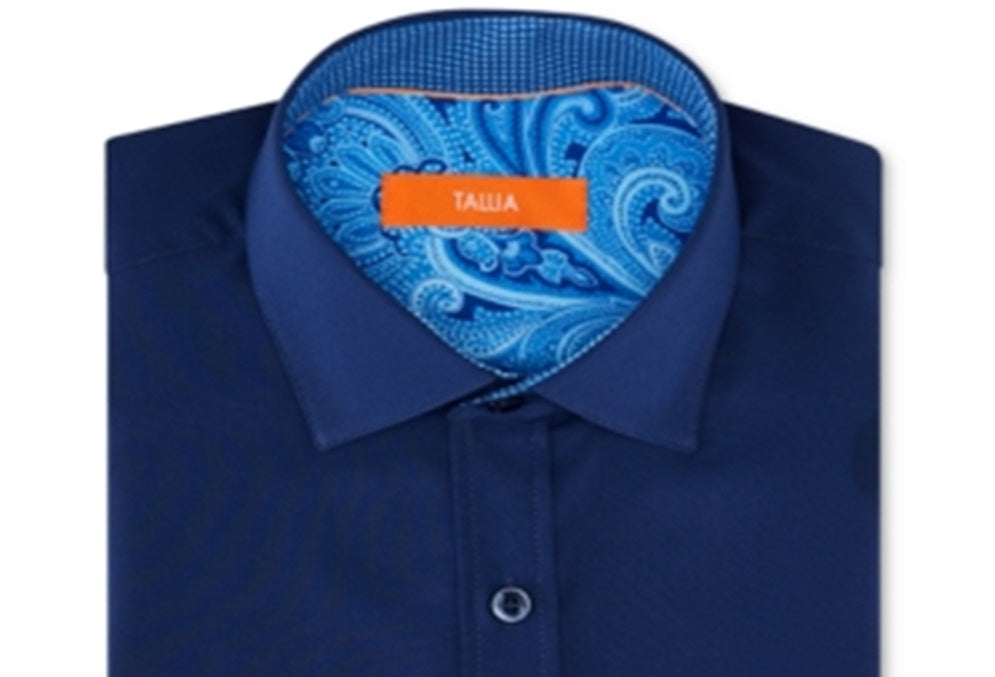 Tallia Men's Patterned Collared Work Dress Shirt Blue Size 32-33