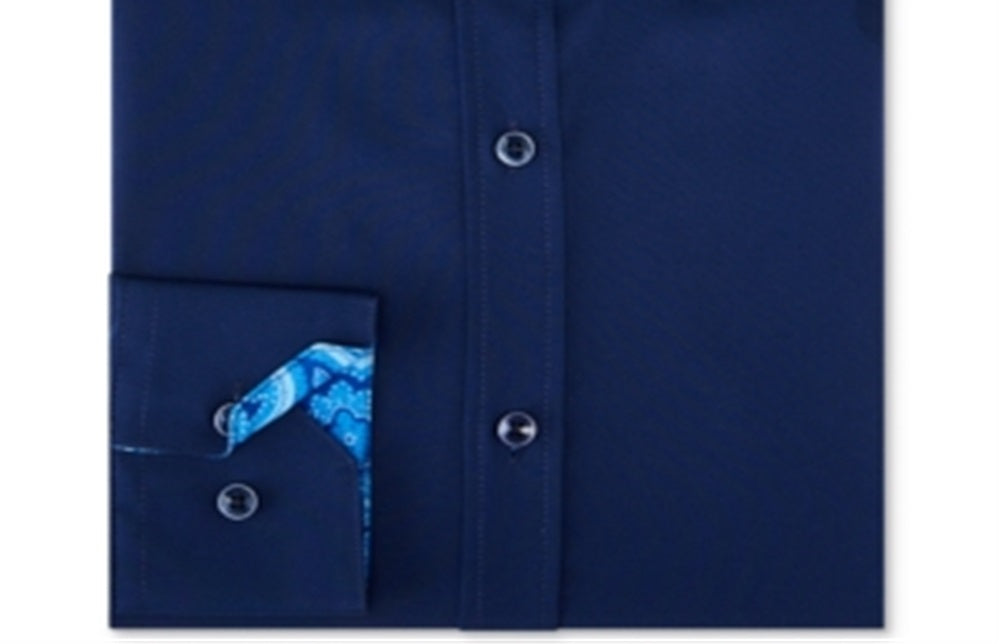 Tallia Men's Patterned Collared Work Dress Shirt Blue Size 32-33