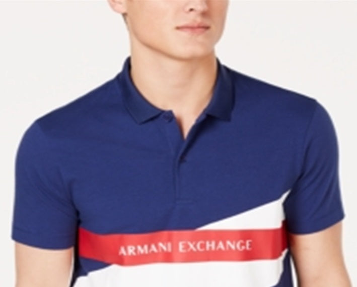 AX Armani Exchange Men's Colorblocked Logo Print Polo Shirt -Navy  Size XXL