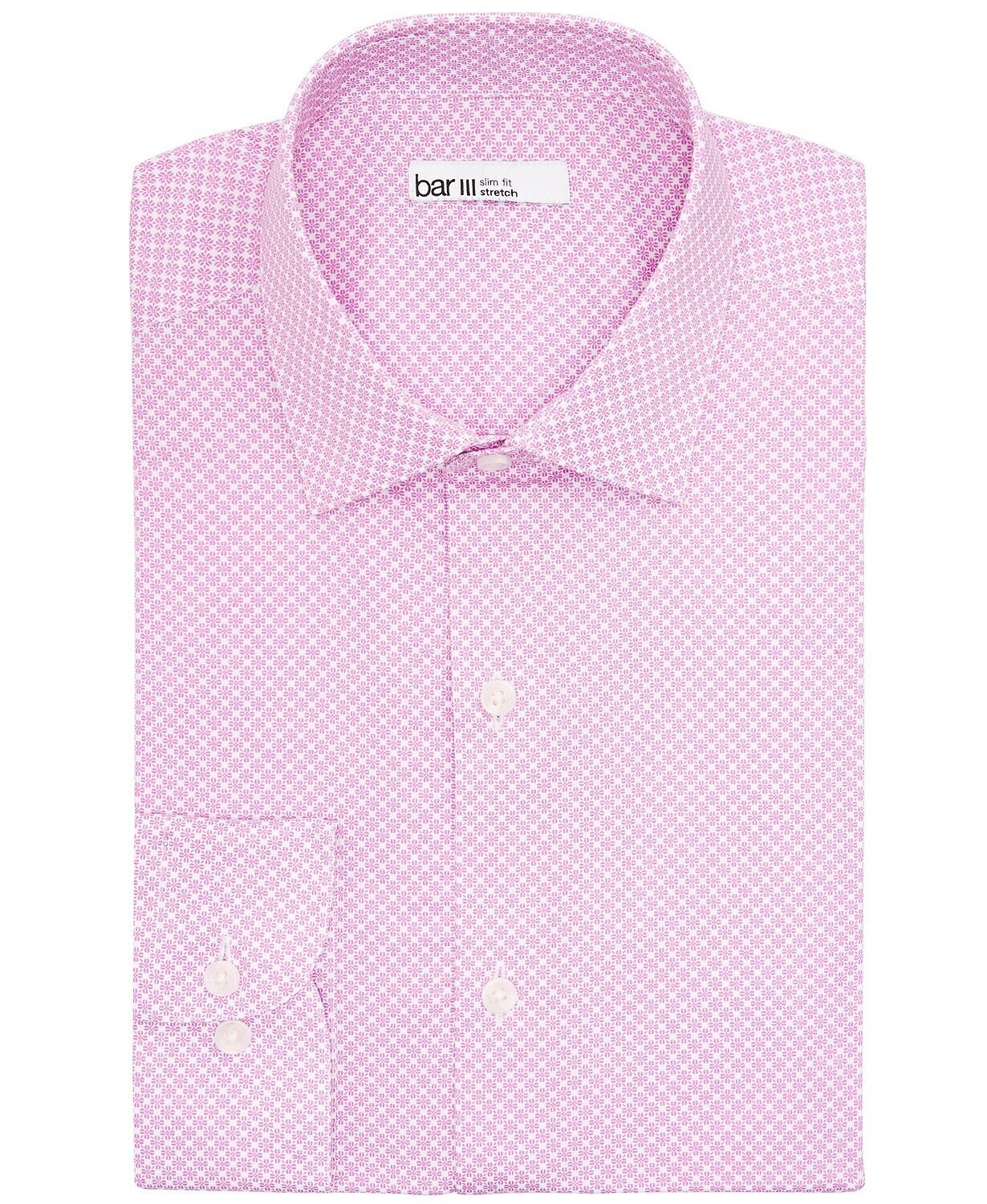 BAR III Mens Patterned Collared Slim Fit Dress Shirt White/Red Size M 15-15/5