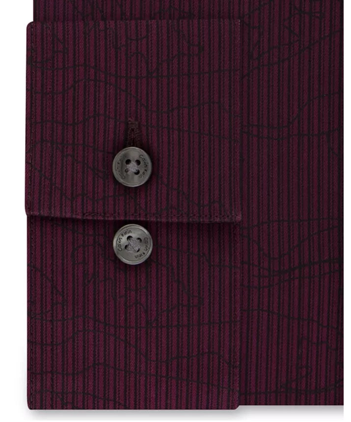 Calvin Klein Men's Steel Slim-Fit Non-Iron Stretch Performance Print Dress Shirt Red Size 34-35