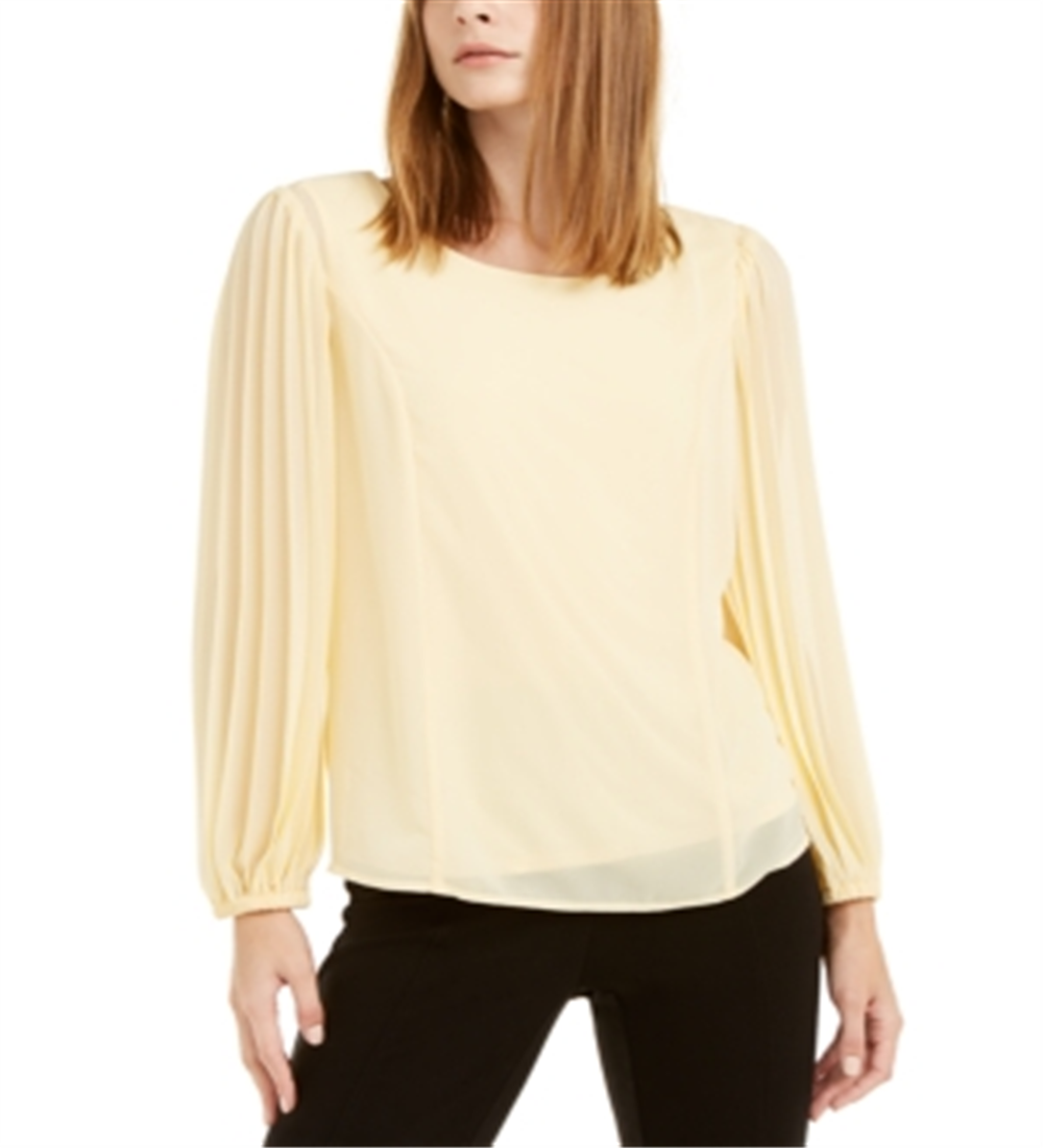 Alfani Women's Pleated Sleeve Top Yellow Size Petite Small