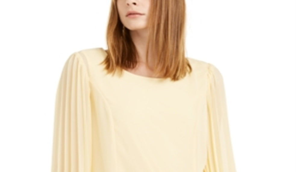 Alfani Women's Pleated Sleeve Top Yellow Size Petite Small