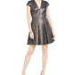 Vince Camuto Women's Fit & Flare Metallic Jacquard Dress Blue Size 14