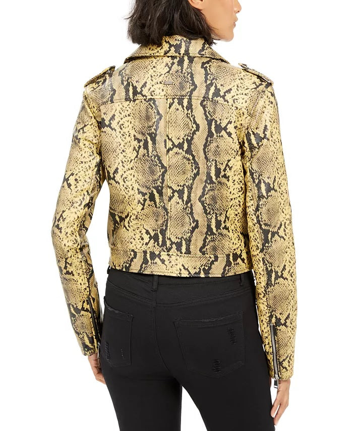 Guess Women's Roni Faux-Leather Jacket Yellow Size Medium