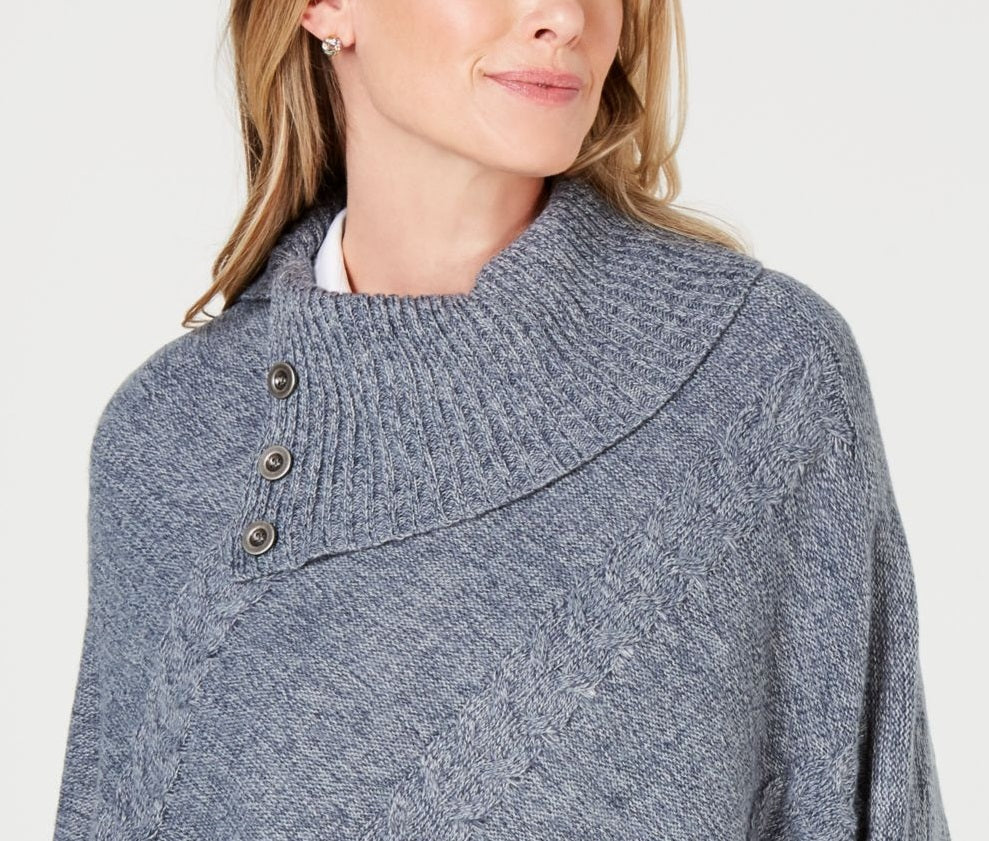Karen Scott Women's Envelope Poncho Blue Size S/M