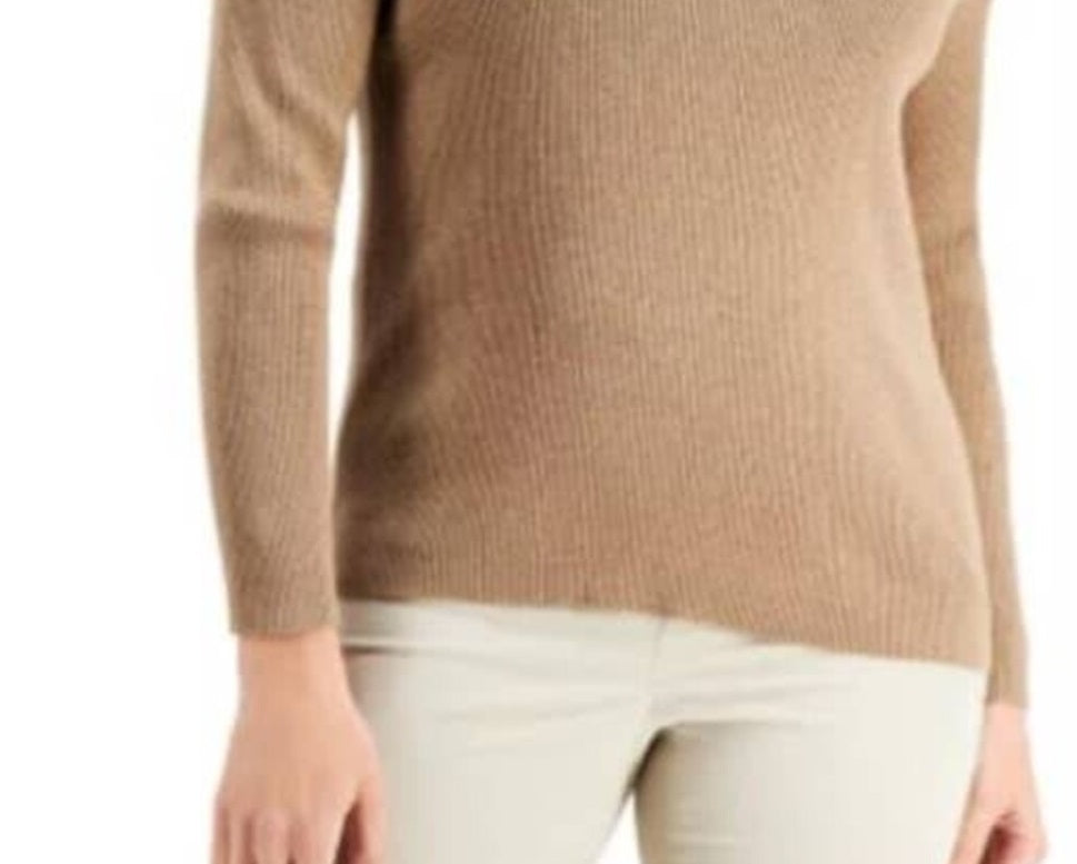 Karen Scott Women's Ribbed Knit Cotton Sweater Brown Size Medium