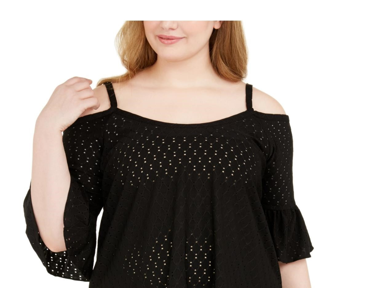 Michael Kors Women's Plus Blouse Cold Shoulder Eyelet Black Size 2X
