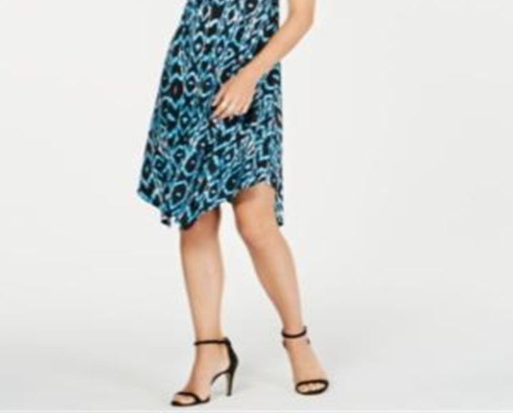 INC International Concepts Women's Ikat Crisscross Ring Dress Bluek Size Petite S